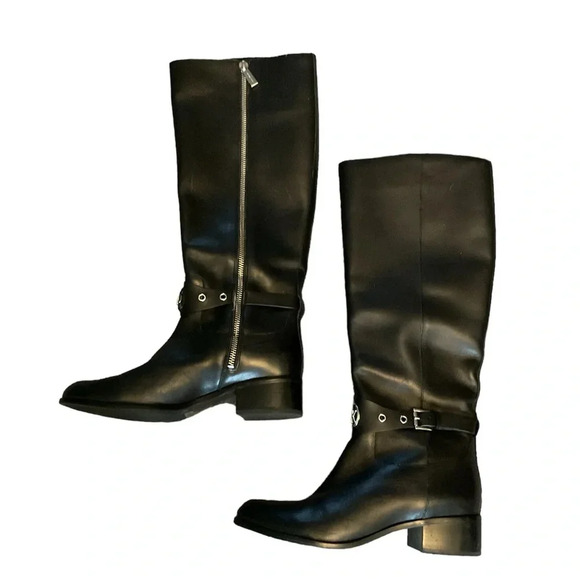 Michael Kors Women's Black Leather Tall Riding Equestrian Boots Shoes Y2K sz 7.5 - Picture 1 of 6